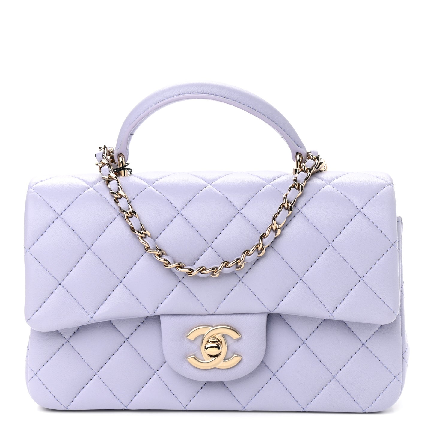 Lambskin Quilted Mini Top Handle Rectangular Flap Light Purple