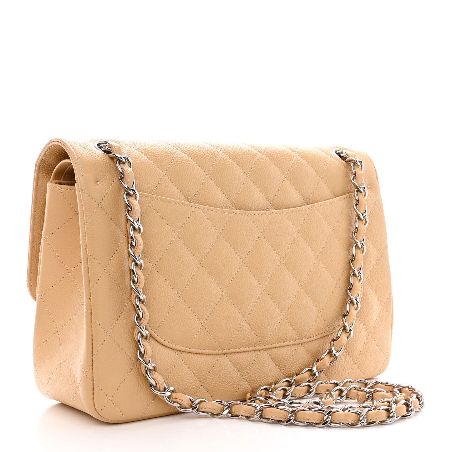 Caviar Quilted Jumbo Double Flap Beige Clair