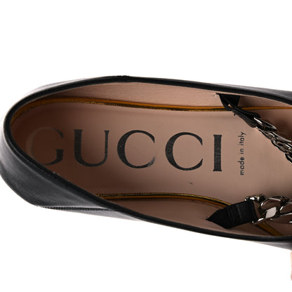 Gucci Nappa Lumiere Deva Horsebit Chain Embellished Flats 37 Black 7 of 11
