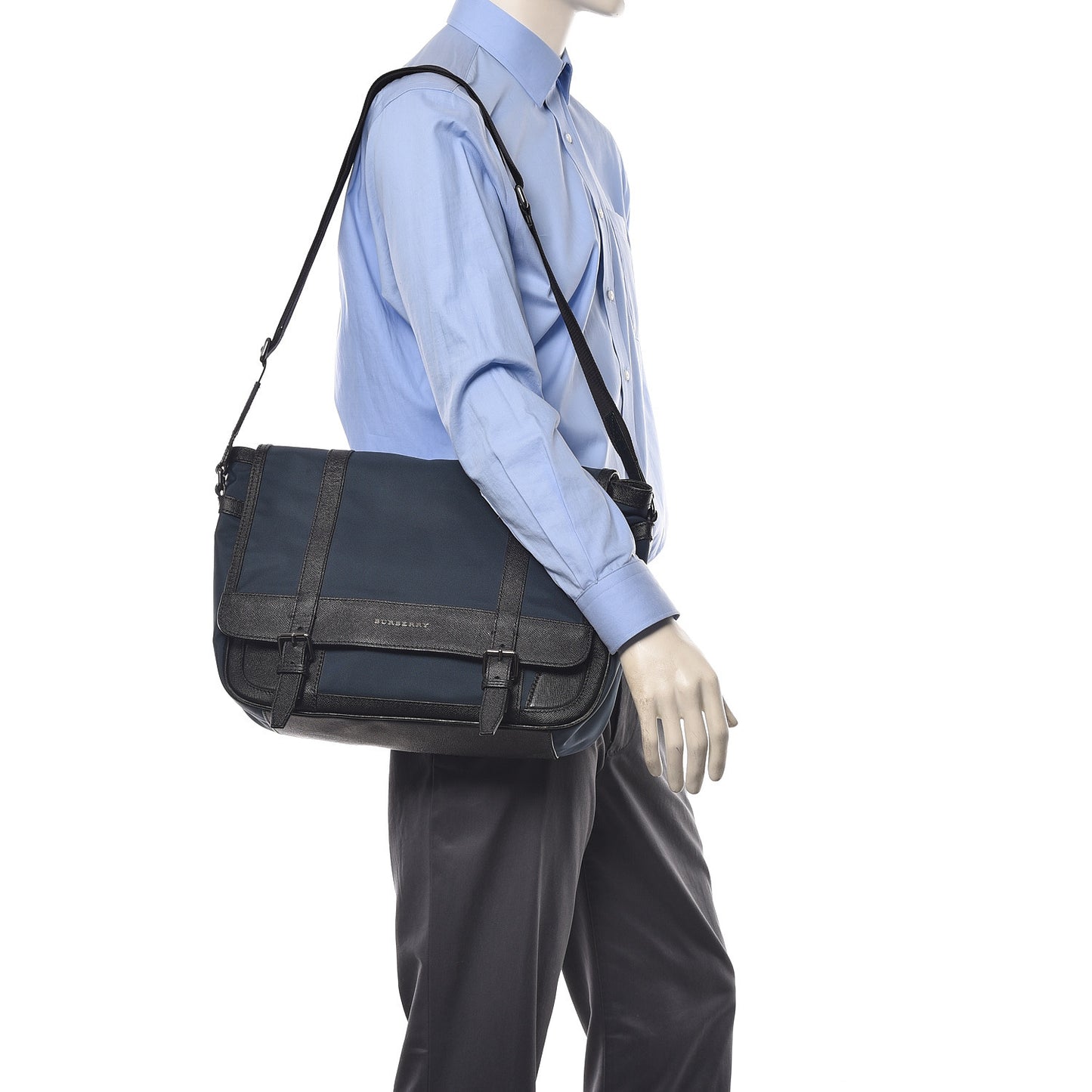 Calfskin Nylon Messenger Ink Blue