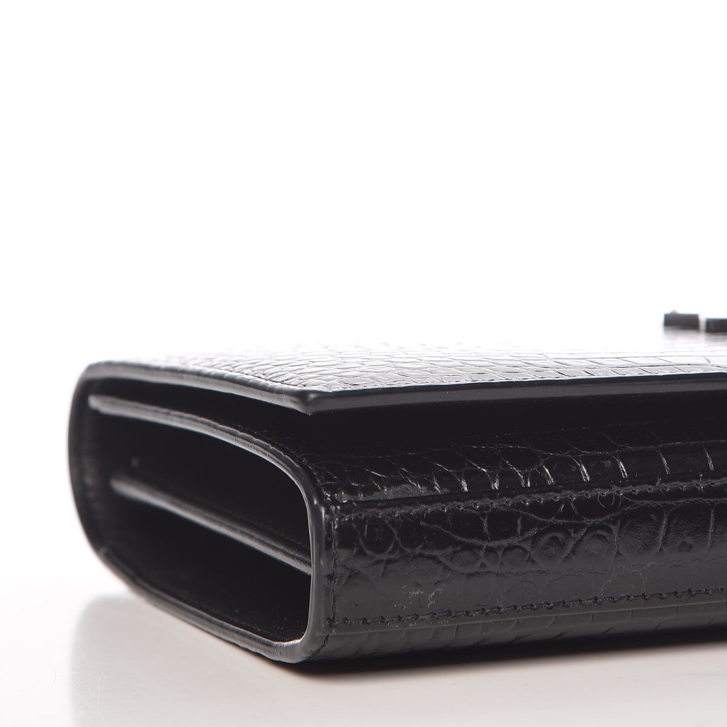 Calfskin Crocodile Embossed Monogram Chain Wallet Black