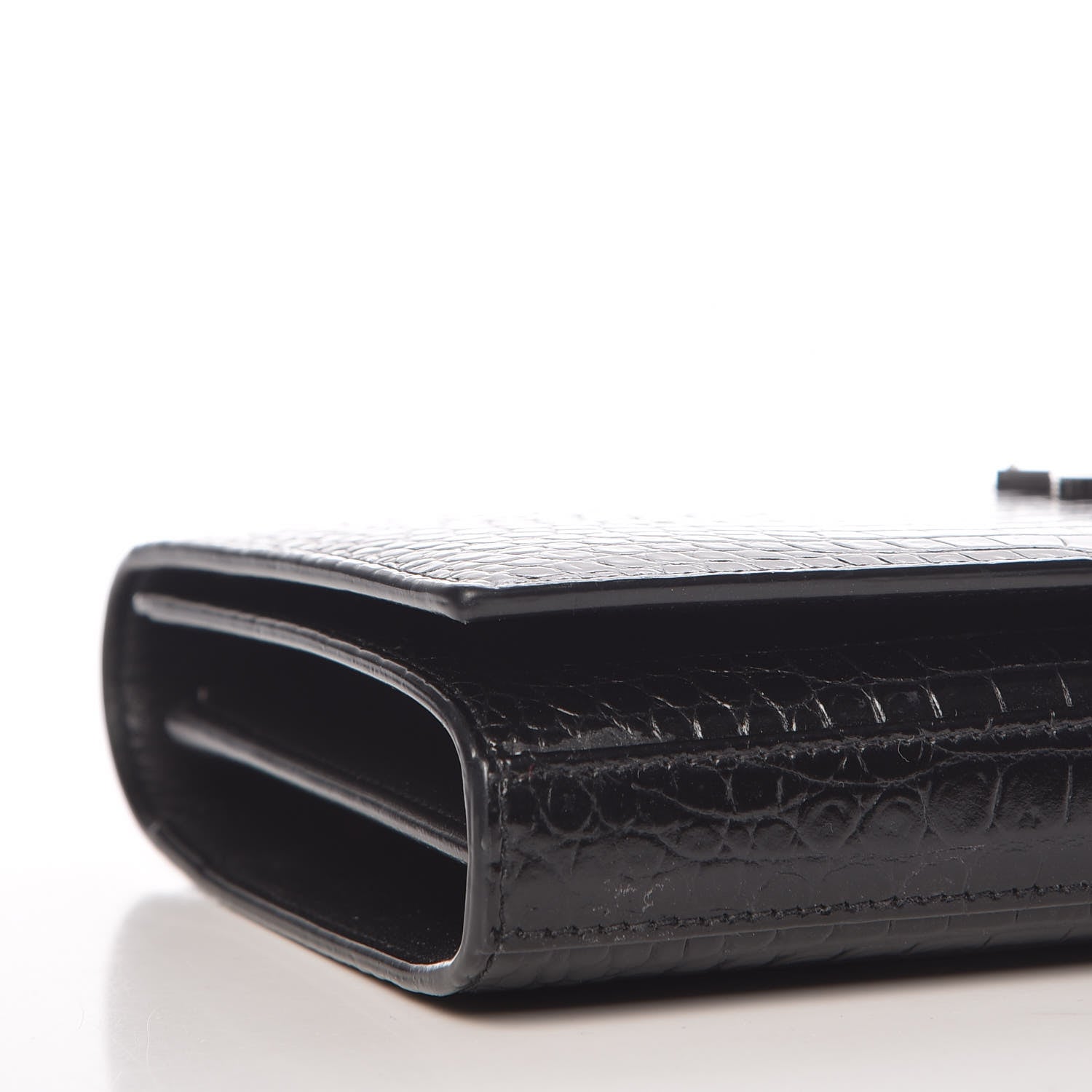 Saint Laurent Calfskin Crocodile Embossed Monogram Chain Wallet Black 5 of 9