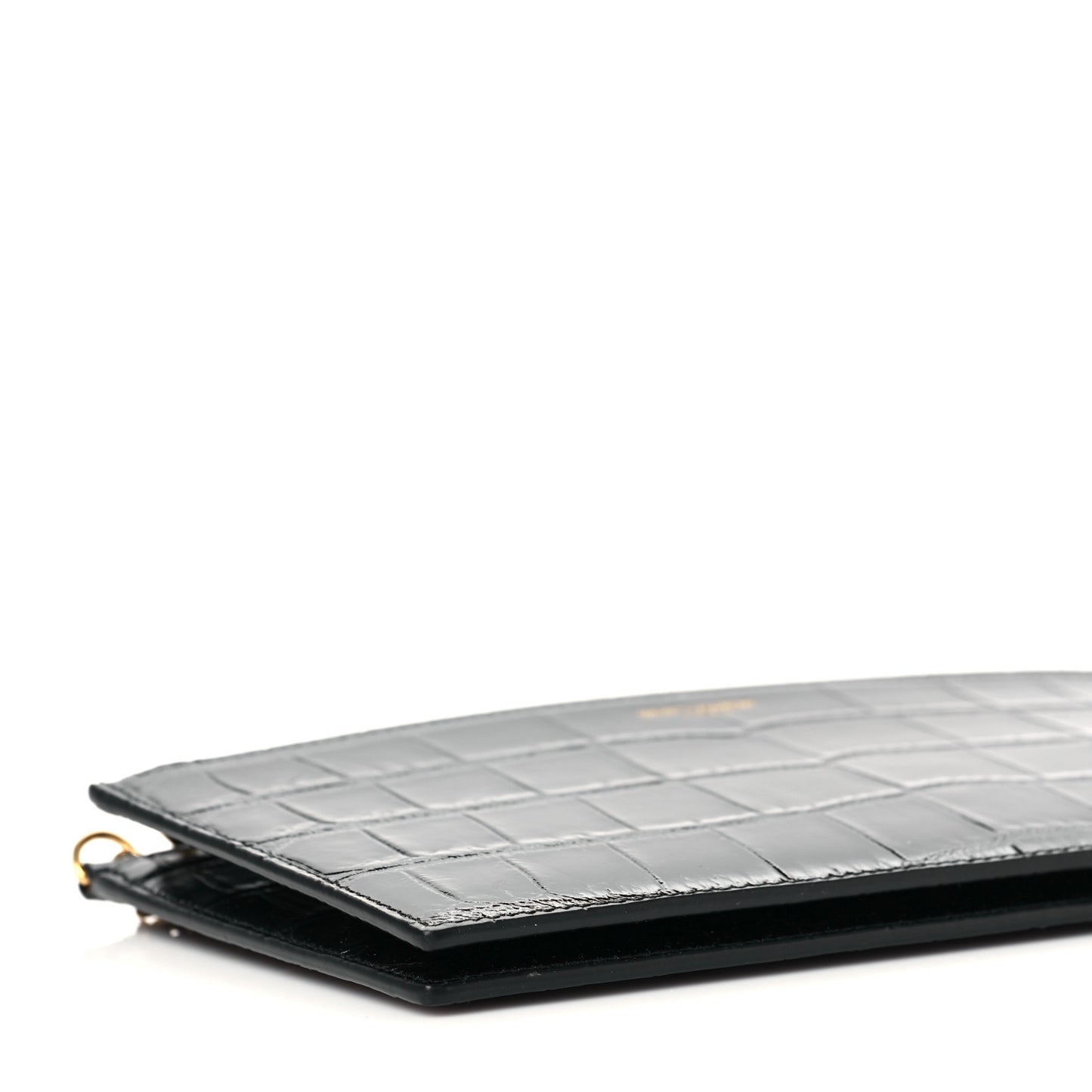 Calfskin Crocodile Embossed Double Pouch On Chain Black