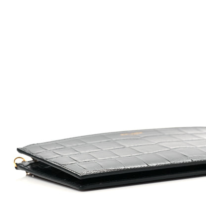 Saint Laurent Calfskin Crocodile Embossed Double Pouch On Chain Black 8 of 9
