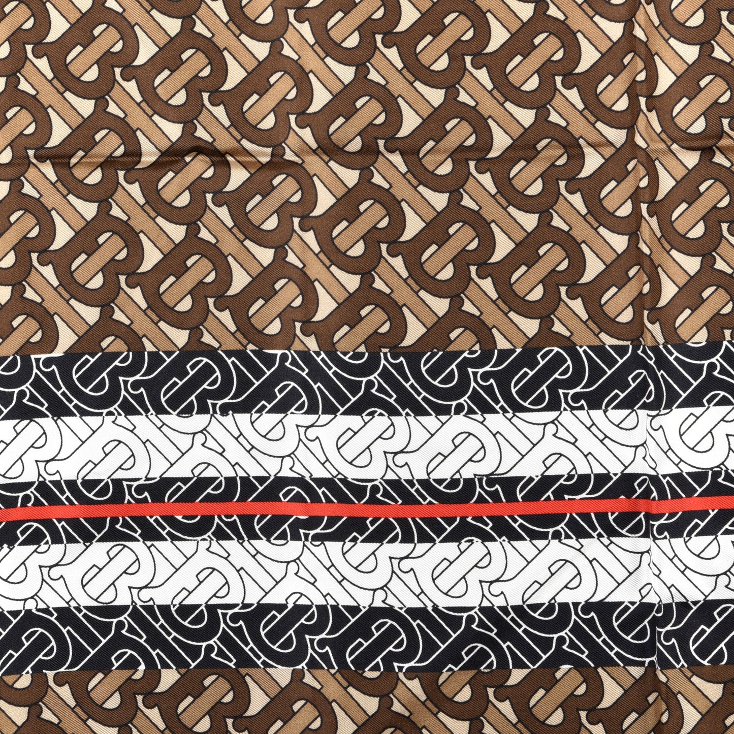 Silk Icon Stripe Monogrammed TB Print Square Scarf Bridle Brown