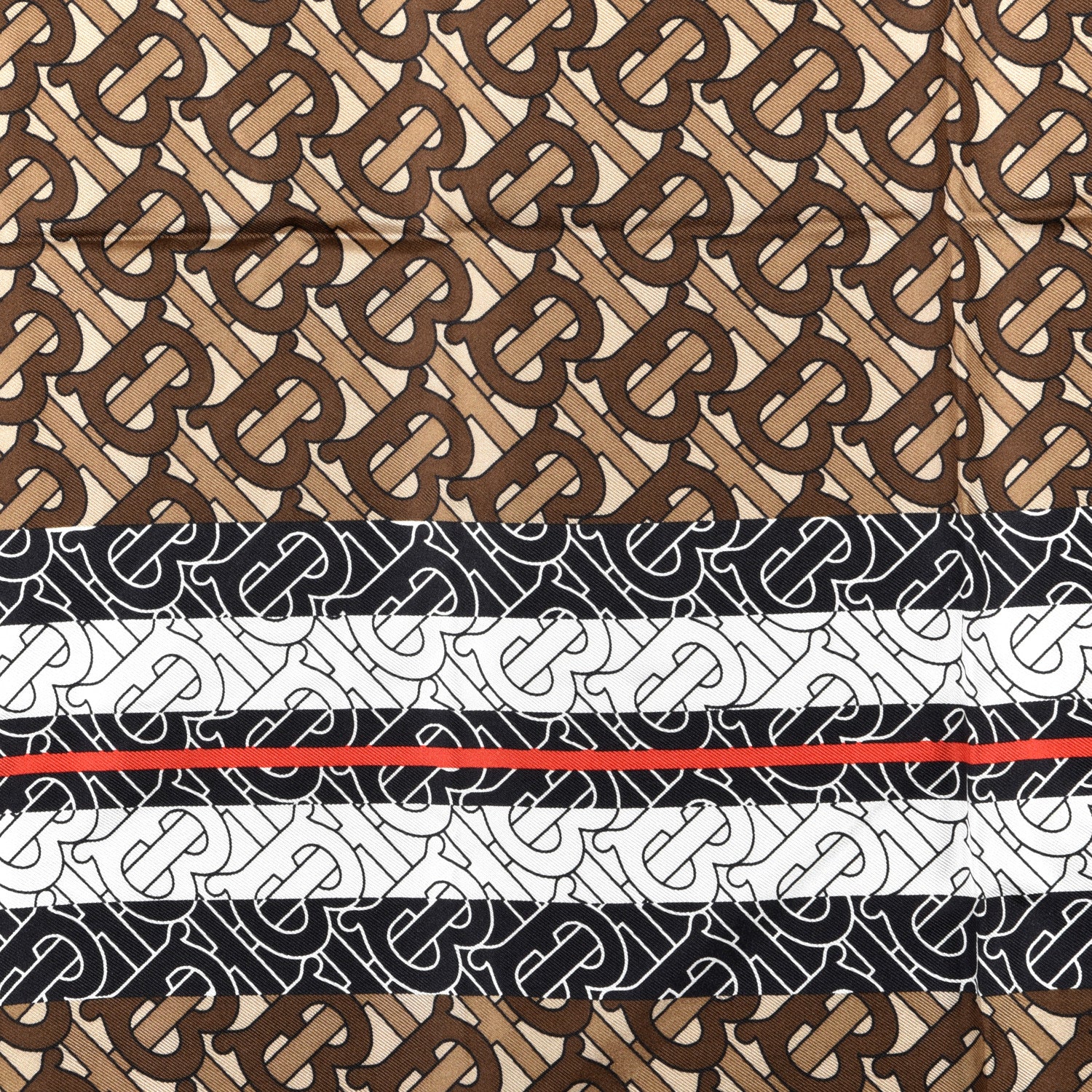 Burberry Silk Icon Stripe Monogrammed TB Print Square Scarf Bridle Brown 2 of 4