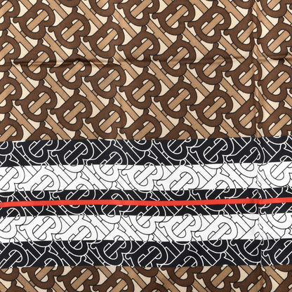 Burberry Silk Icon Stripe Monogrammed TB Print Square Scarf Bridle Brown 2 of 4
