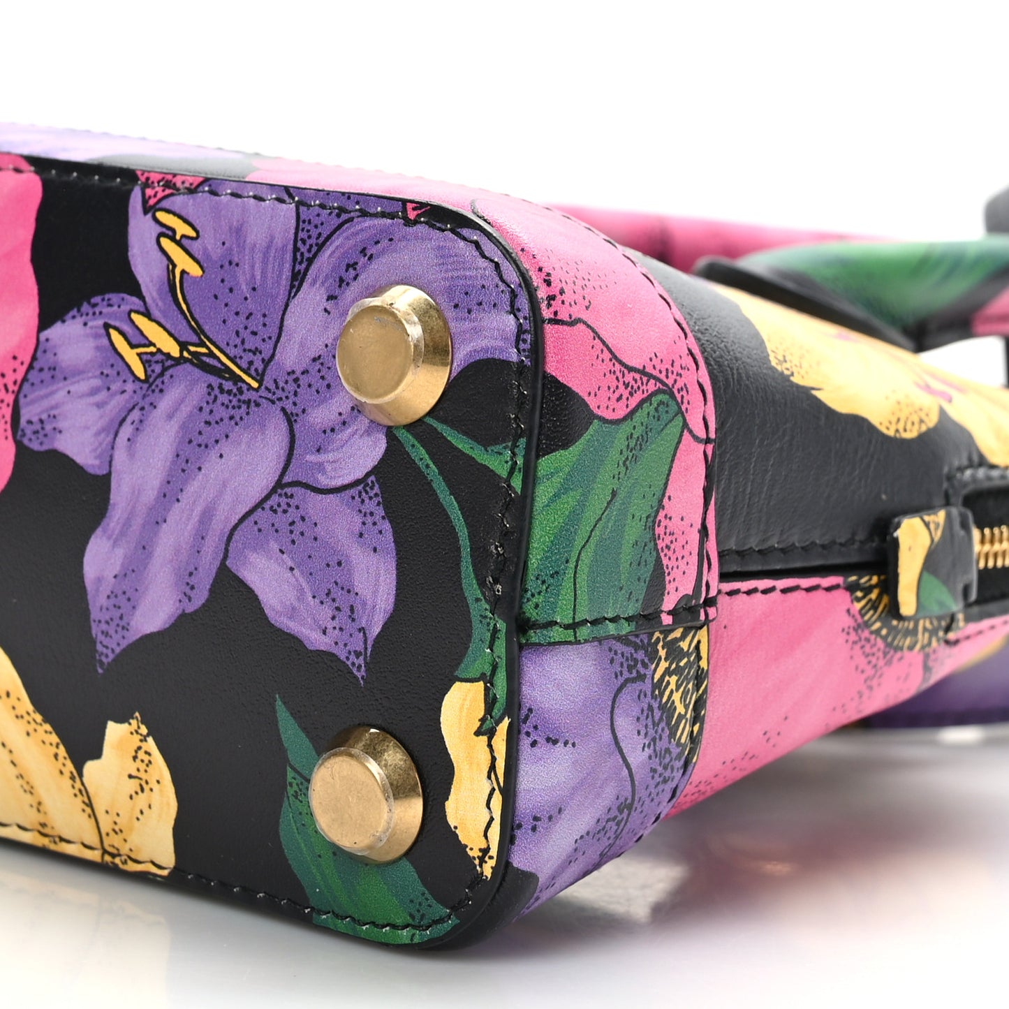 Smooth Calfskin Lush Floral Print XXS Ville Top Handle Bag Black Multicolor