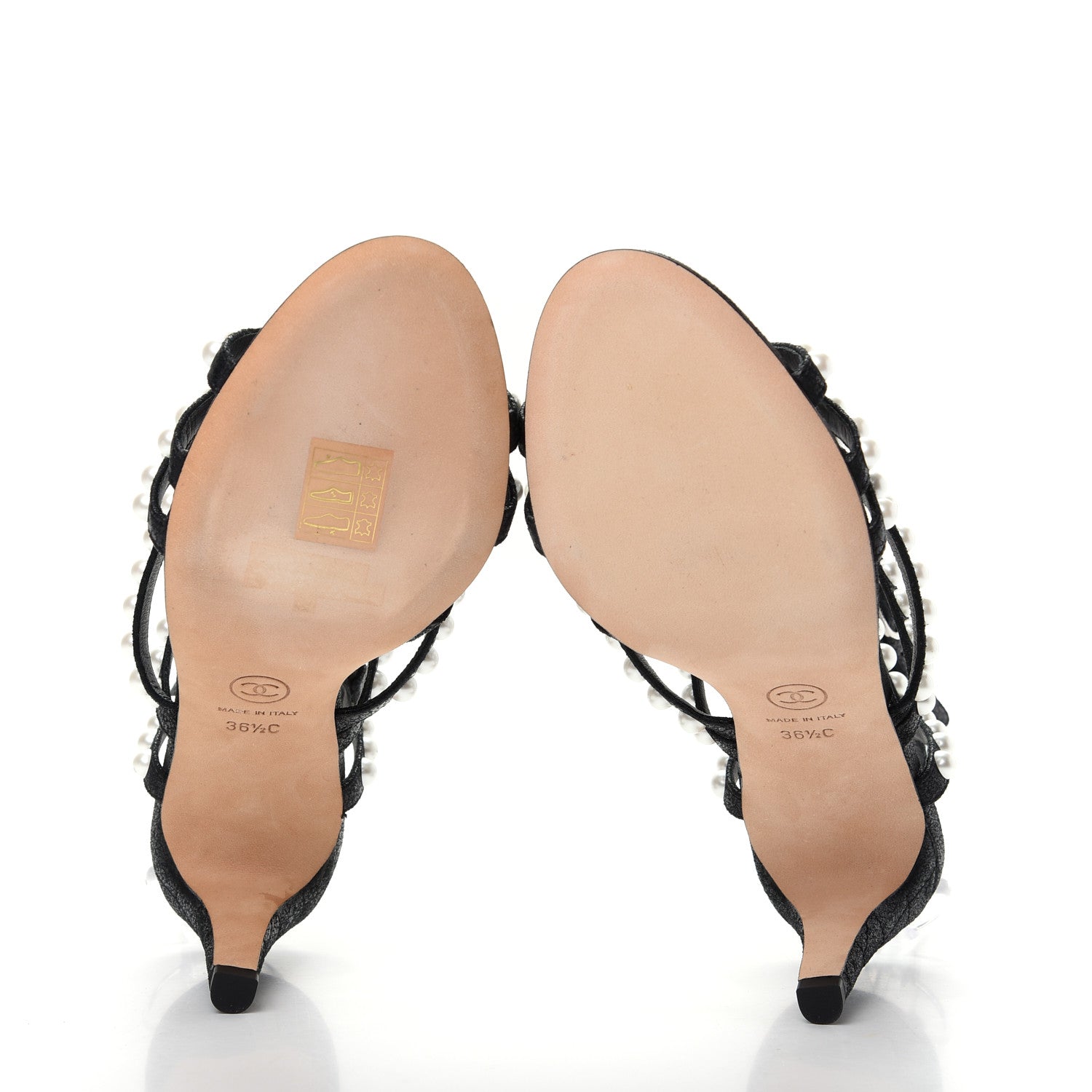 Chanel Crackled Lambskin Pearl Sandals 36.5 Black 6 of 10