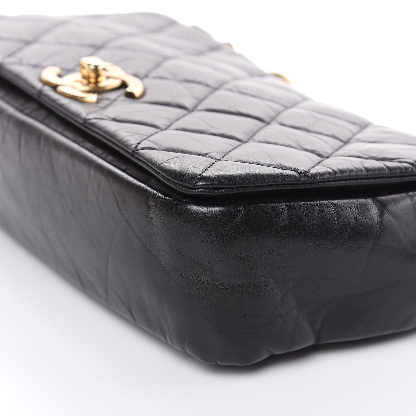 Aged Calfskin Quilted Small Pondichery Flap Black