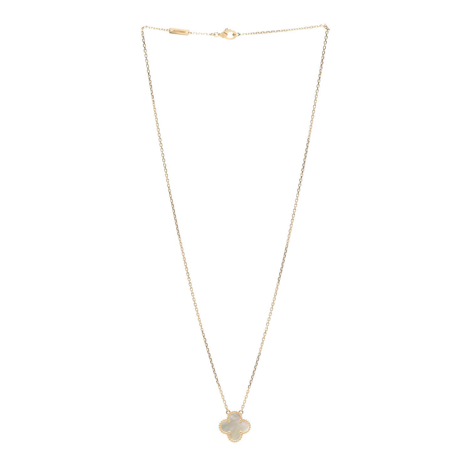 Van Cleef & Arpels 18K Yellow Gold Mother of Pearl Vintage Alhambra Pendant Necklace 3 of 7