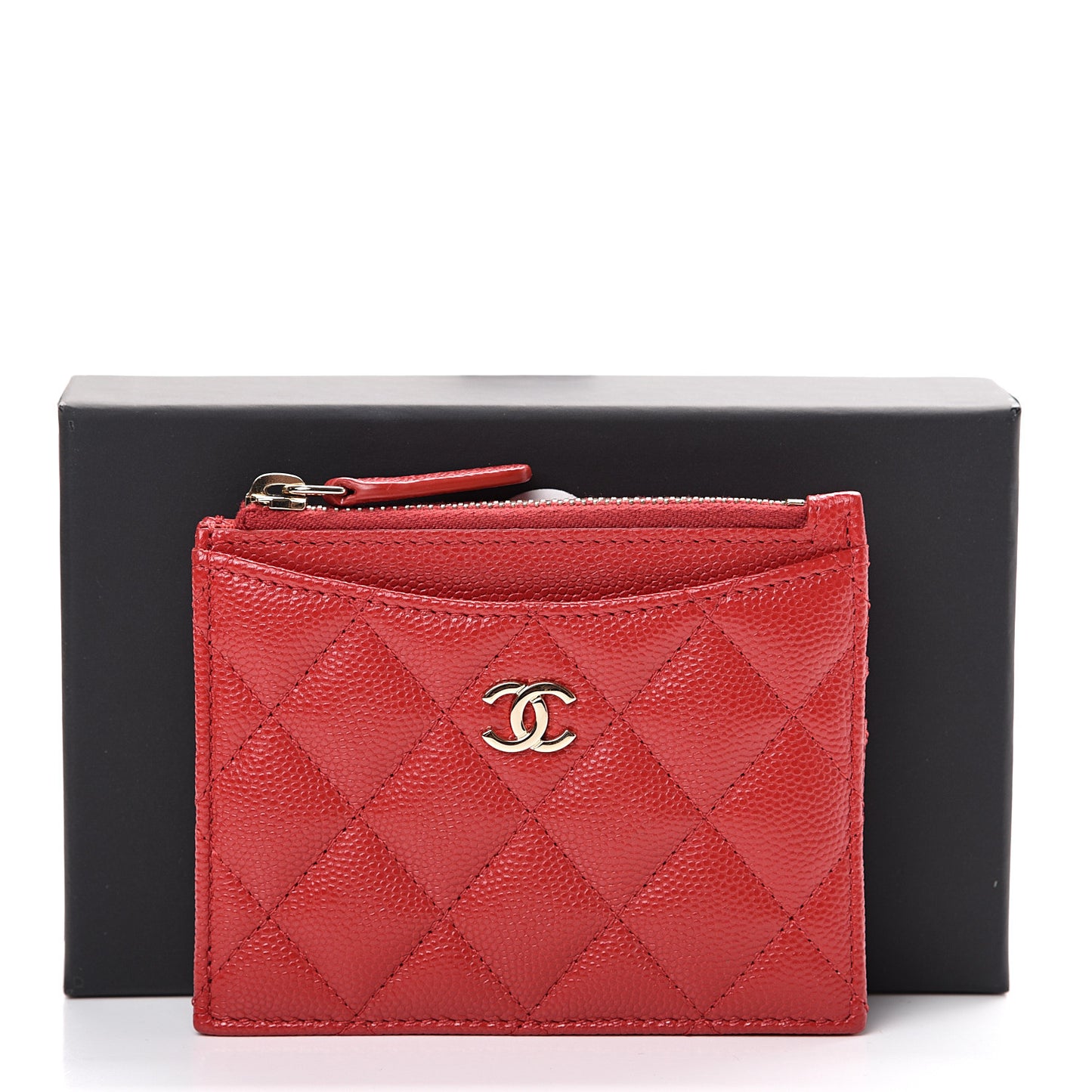 Caviar Quilted CC Zip Card Holder Red