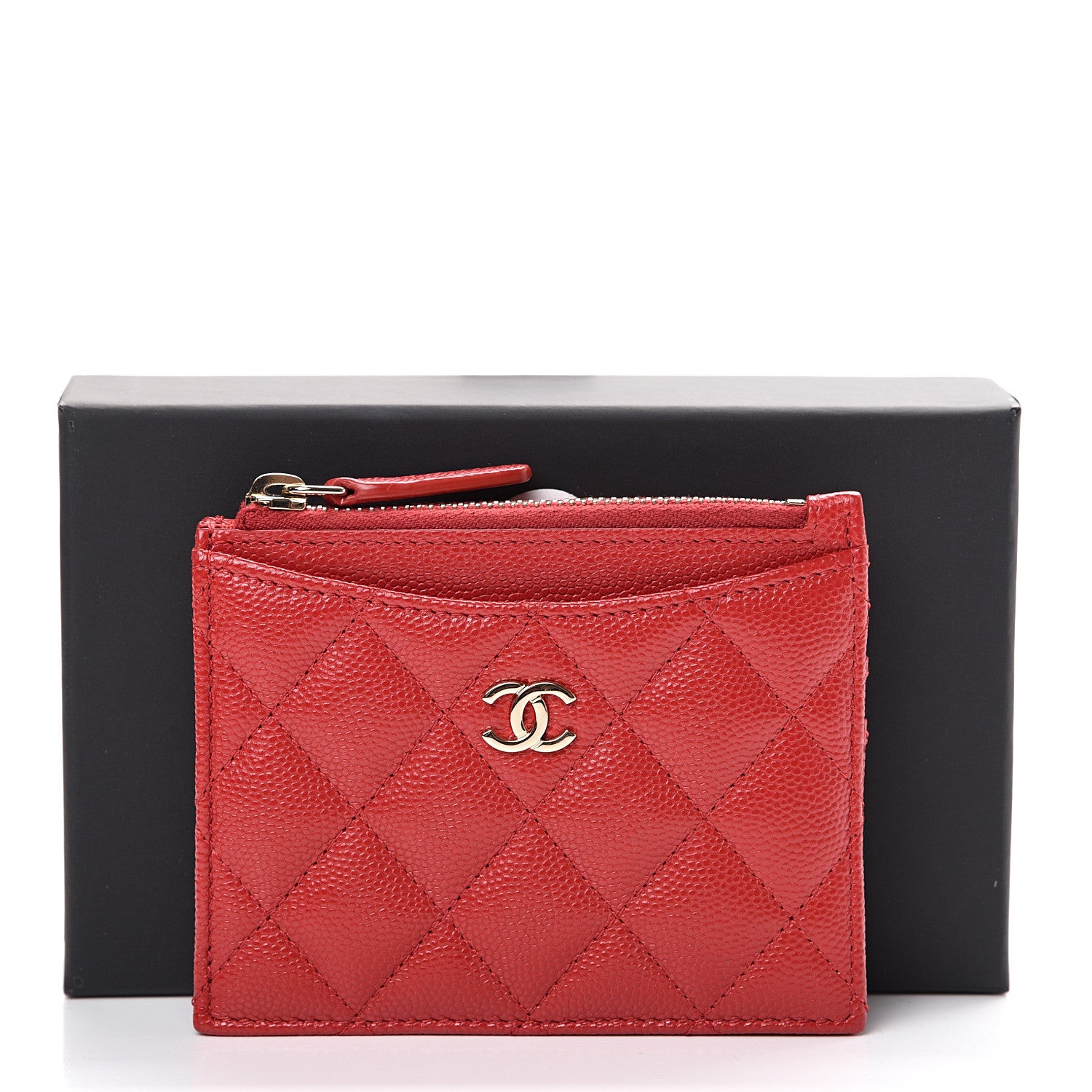 Chanel Caviar Quilted CC Zip Card Holder Red 7 of 7