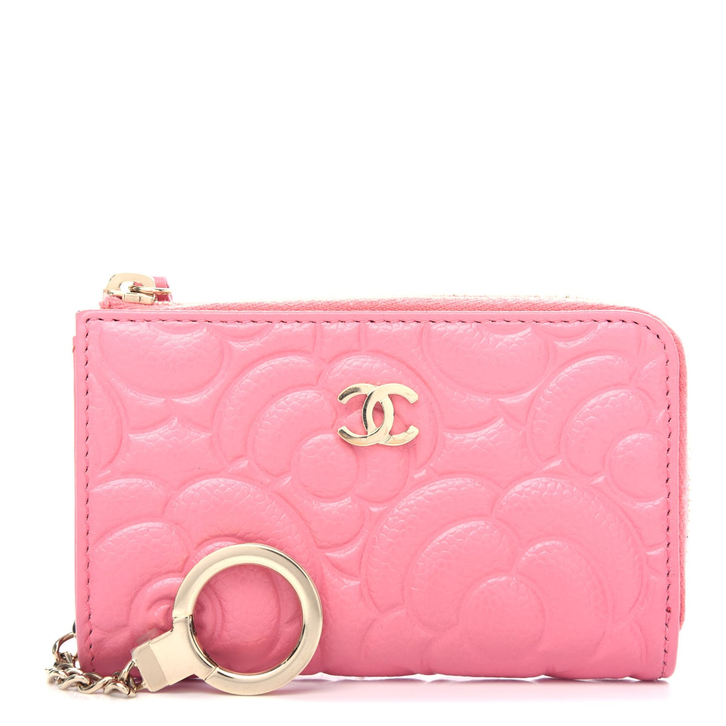 Caviar Camellia Embossed Key Holder Case Pink