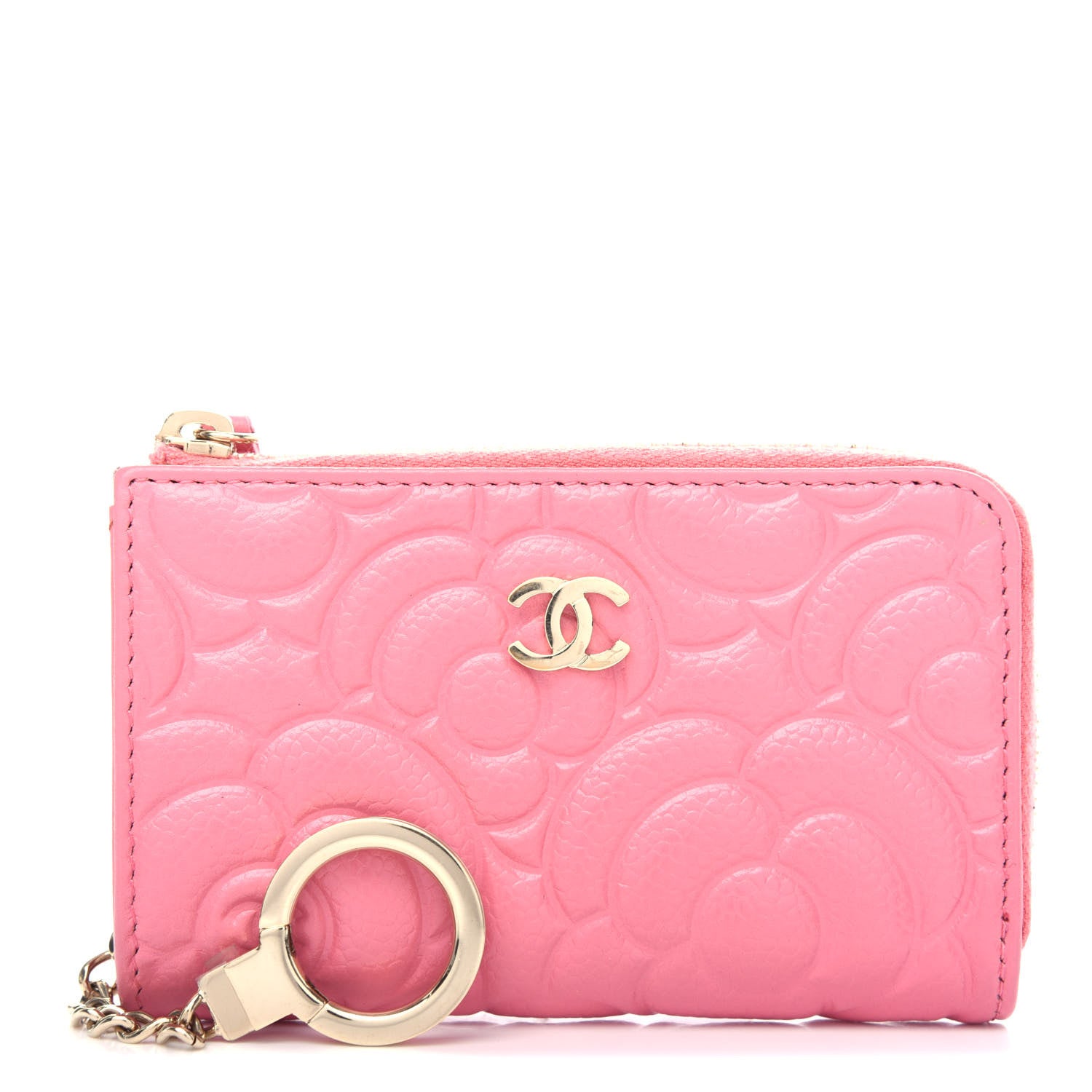 Chanel Caviar Camellia Embossed Key Holder Case Pink 1 of 8