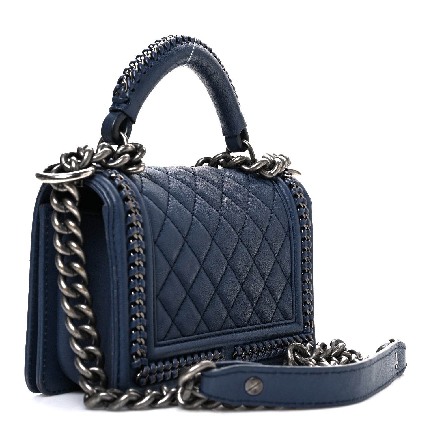 Chanel Calfskin Quilted Small Top Handle Boy Flap Navy 3 of 11