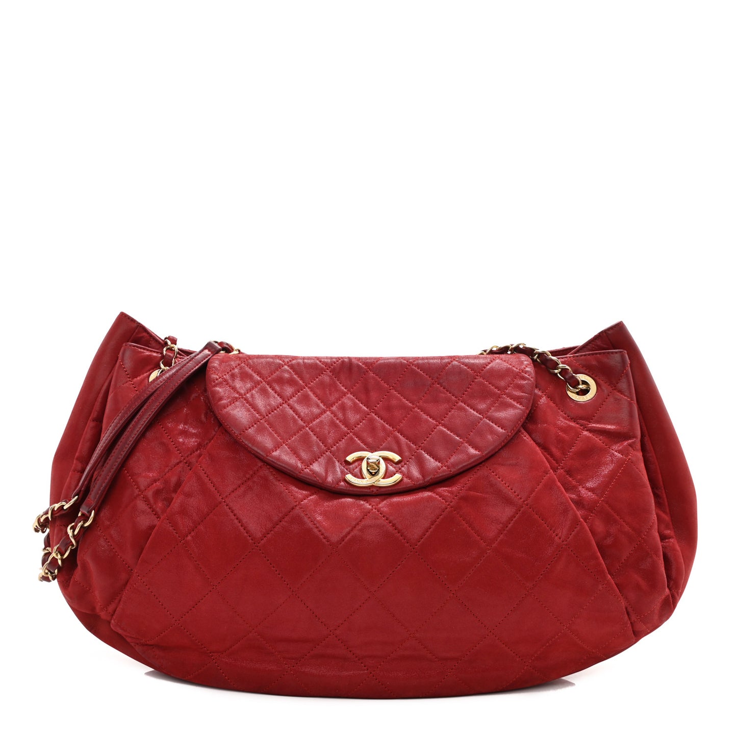 Iridescent Calfskin Chic Quilt Accordion Flap Bag Red