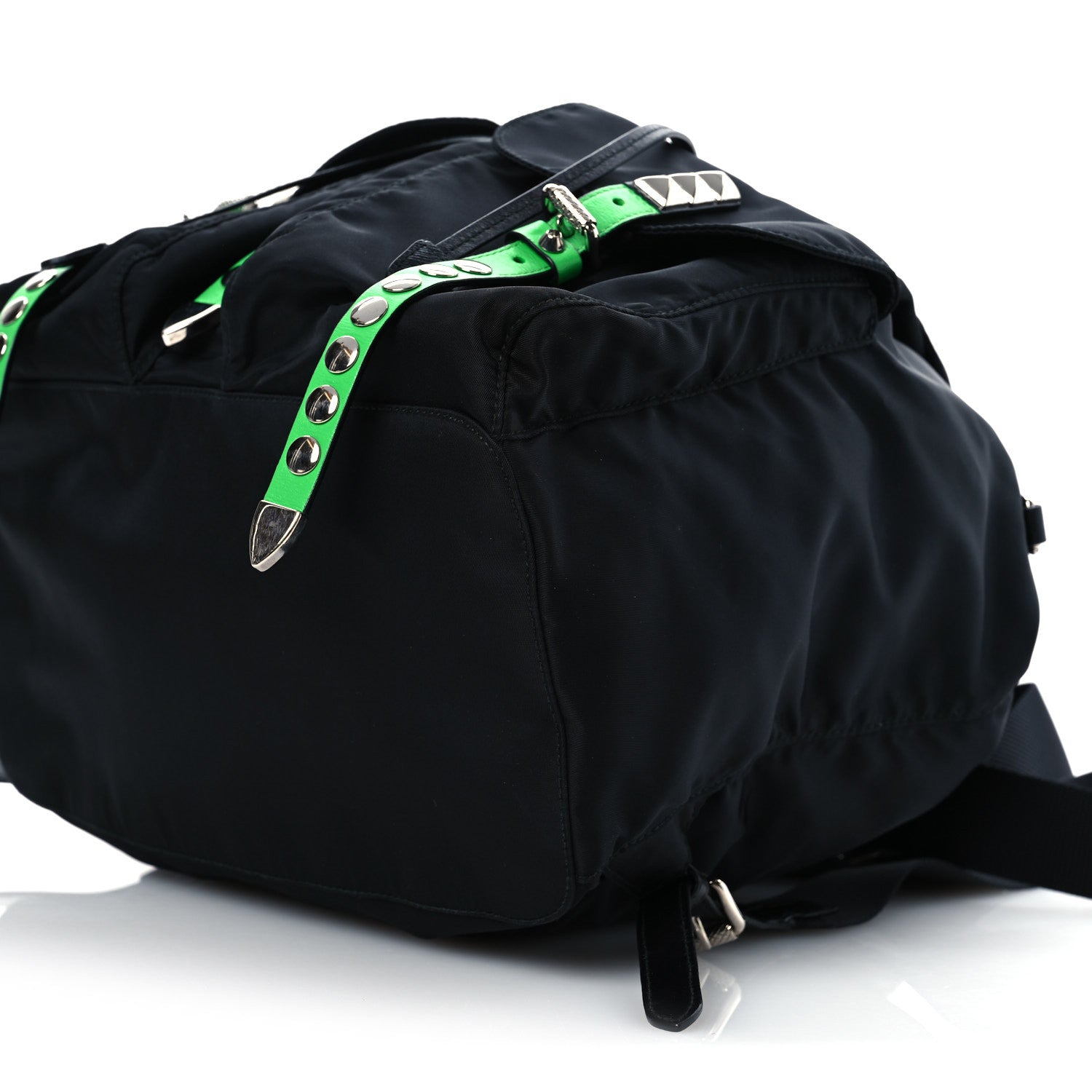 Prada Nylon New Vela Studded Backpack Black Verde 11 of 13