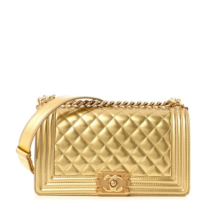 Chanel Metallic Patent Calfskin Quilted Medium Boy Flap Gold 1 of 15