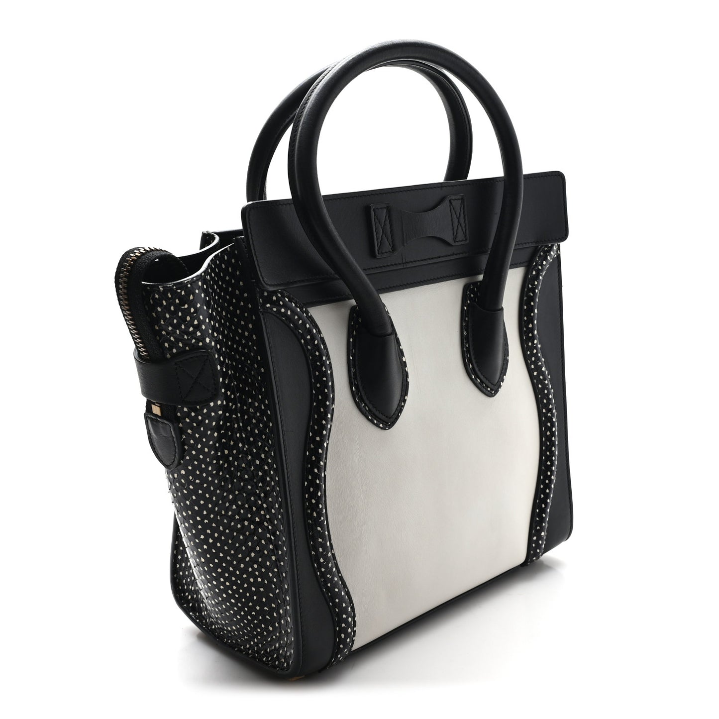 Polka Dot Snakeskin Smooth Calfskin Micro Luggage Black White