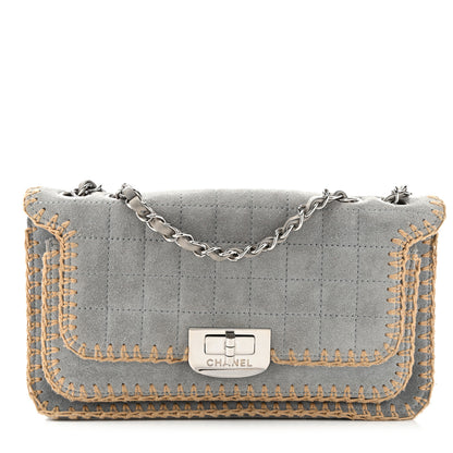 Chanel Suede Chocolate Bar Whipstitch Mademoiselle Flap Grey 1 of 10