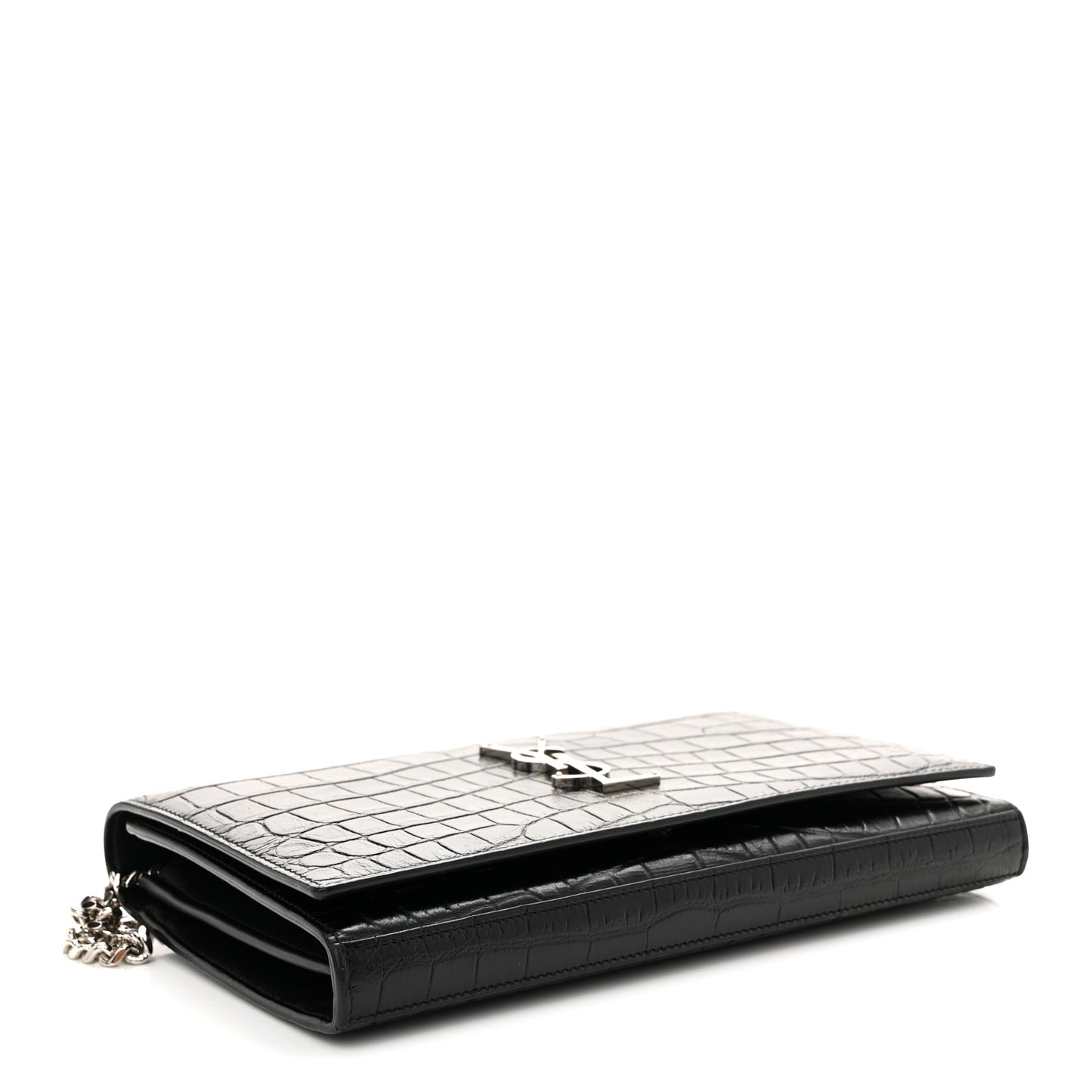 Calfskin Crocodile Embossed Cassandre Wallet On Chain WOC Black