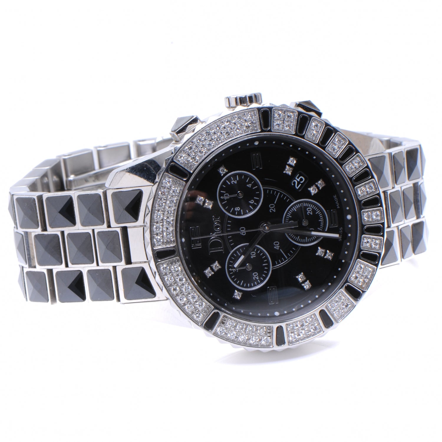 Christian Dior Stainless Steel Diamond Sapphire 33mm Christal Chronograph Quartz Watch Black 3 of 7