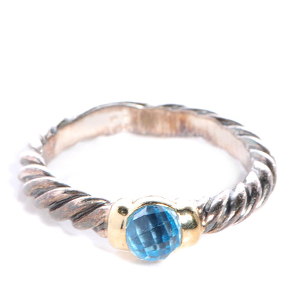David Yurman Sterling Silver 14K Gold Blue Topaz Metro Cable Ring 5.5 1 of 6