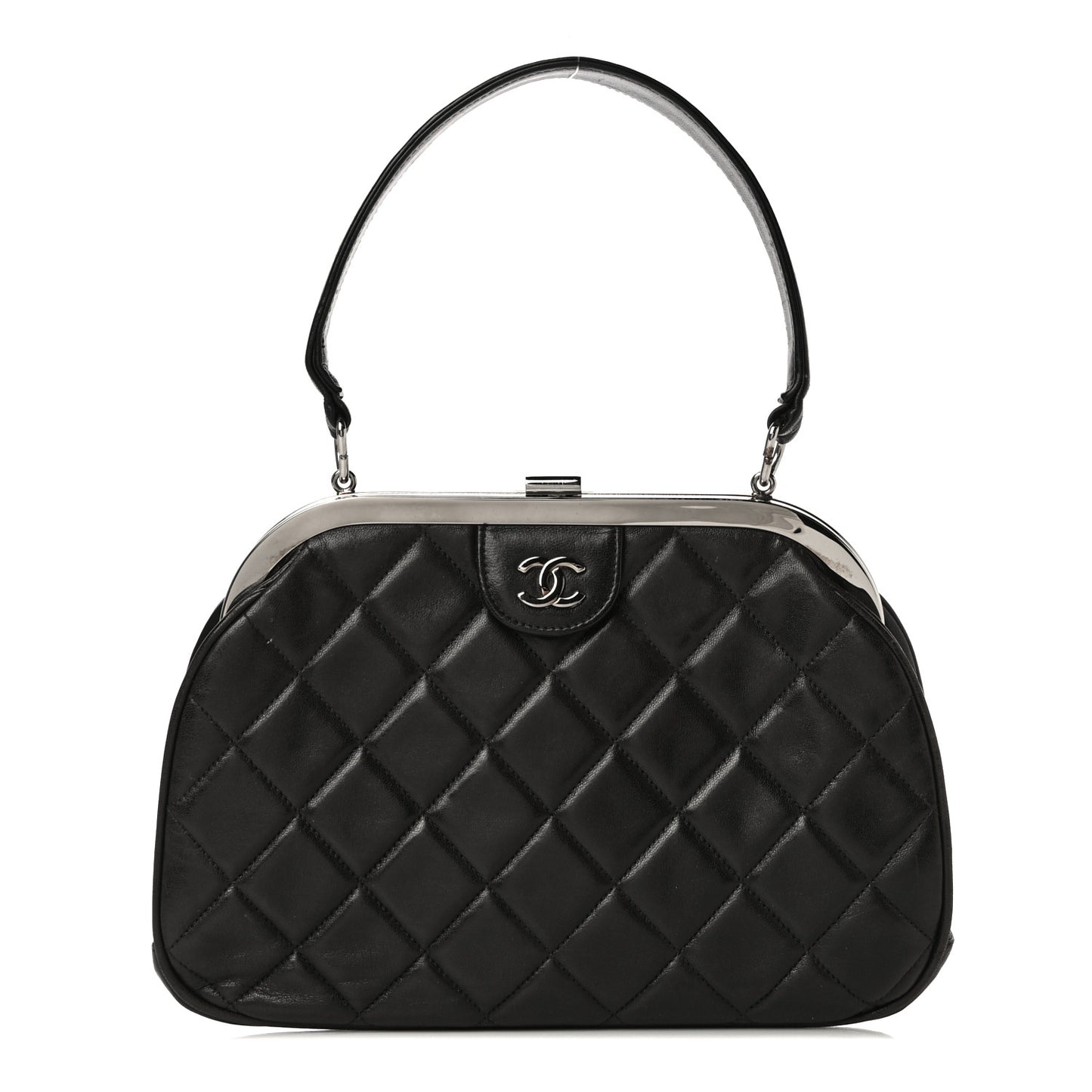 Lambskin Quilted Kisslock Frame Bag Black