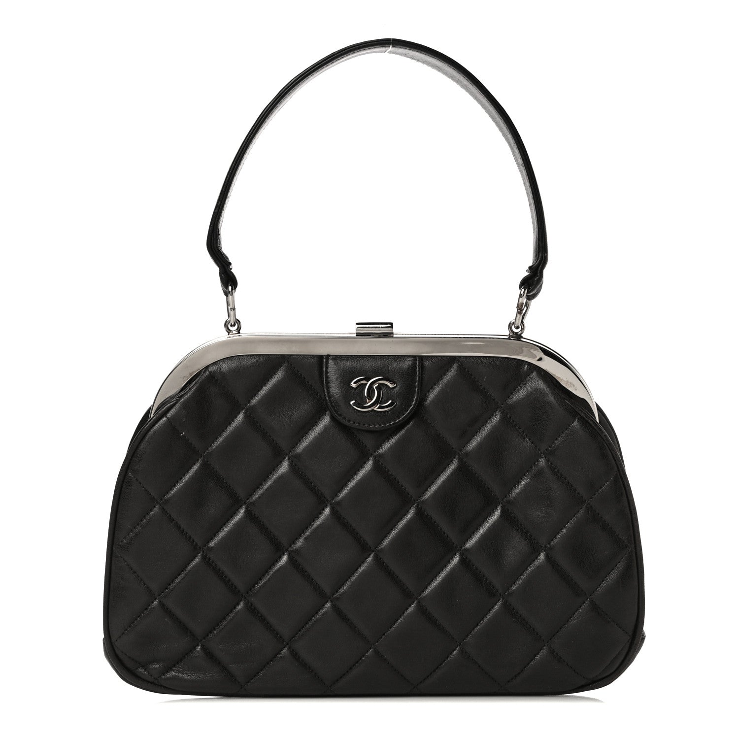 Chanel Lambskin Quilted Kisslock Frame Bag Black 1 of 21