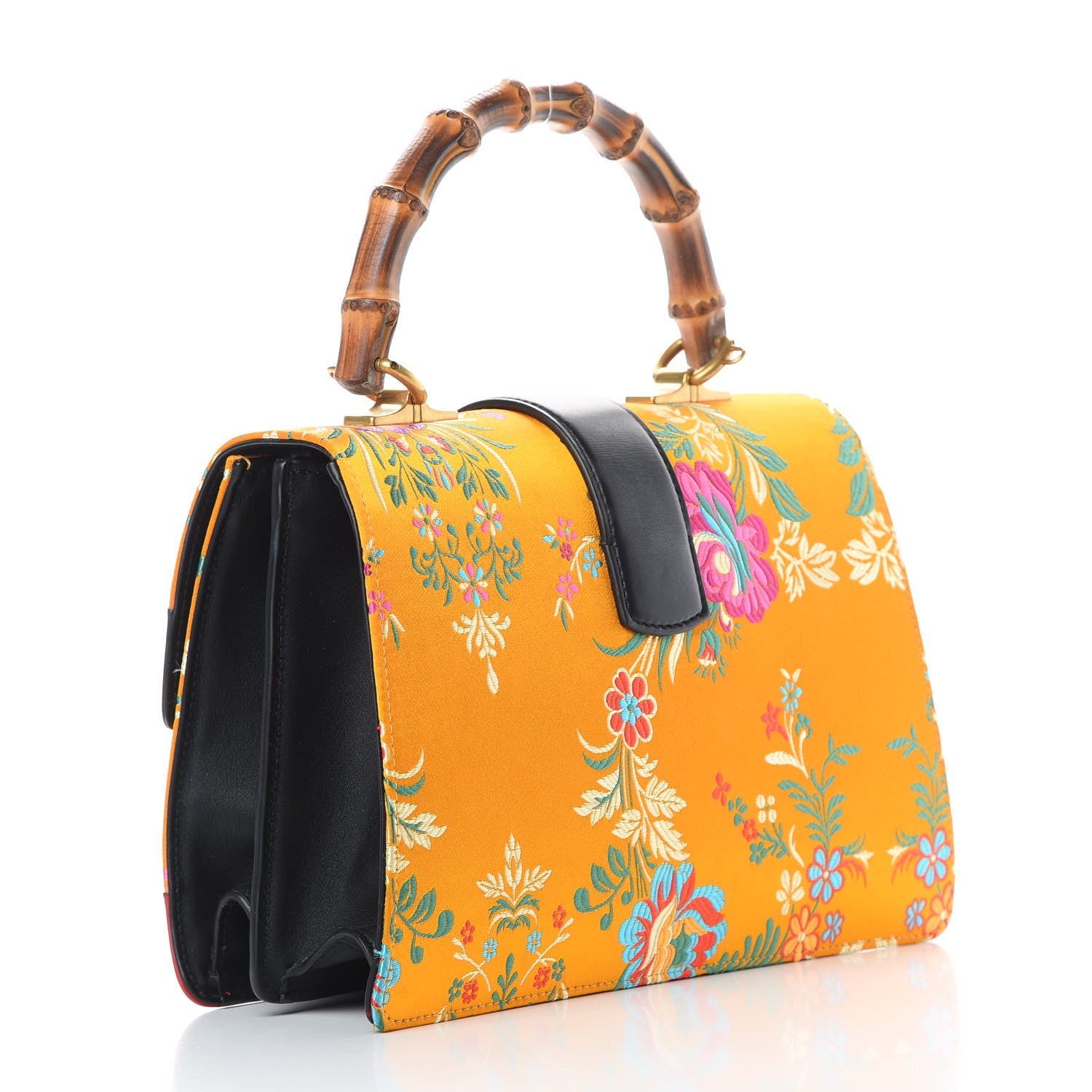 Gucci Satin Calfskin Bamboo Web Tokyo Print Medium Dionysus Top Handle Bag Giallo Multicolor Blue Agata Hibiscus Red 3 of 15