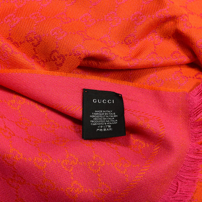 Gucci Wool GG Monogram Reversible New Sten Fringe Scarf Orange Pink 3 of 3