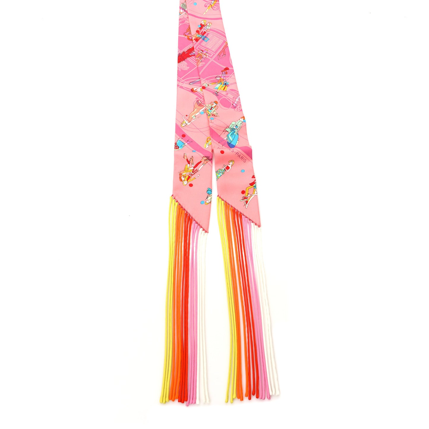 Silk Ex-Libris Les Parisie Fringed Twilly Rose Malabar Jaune
