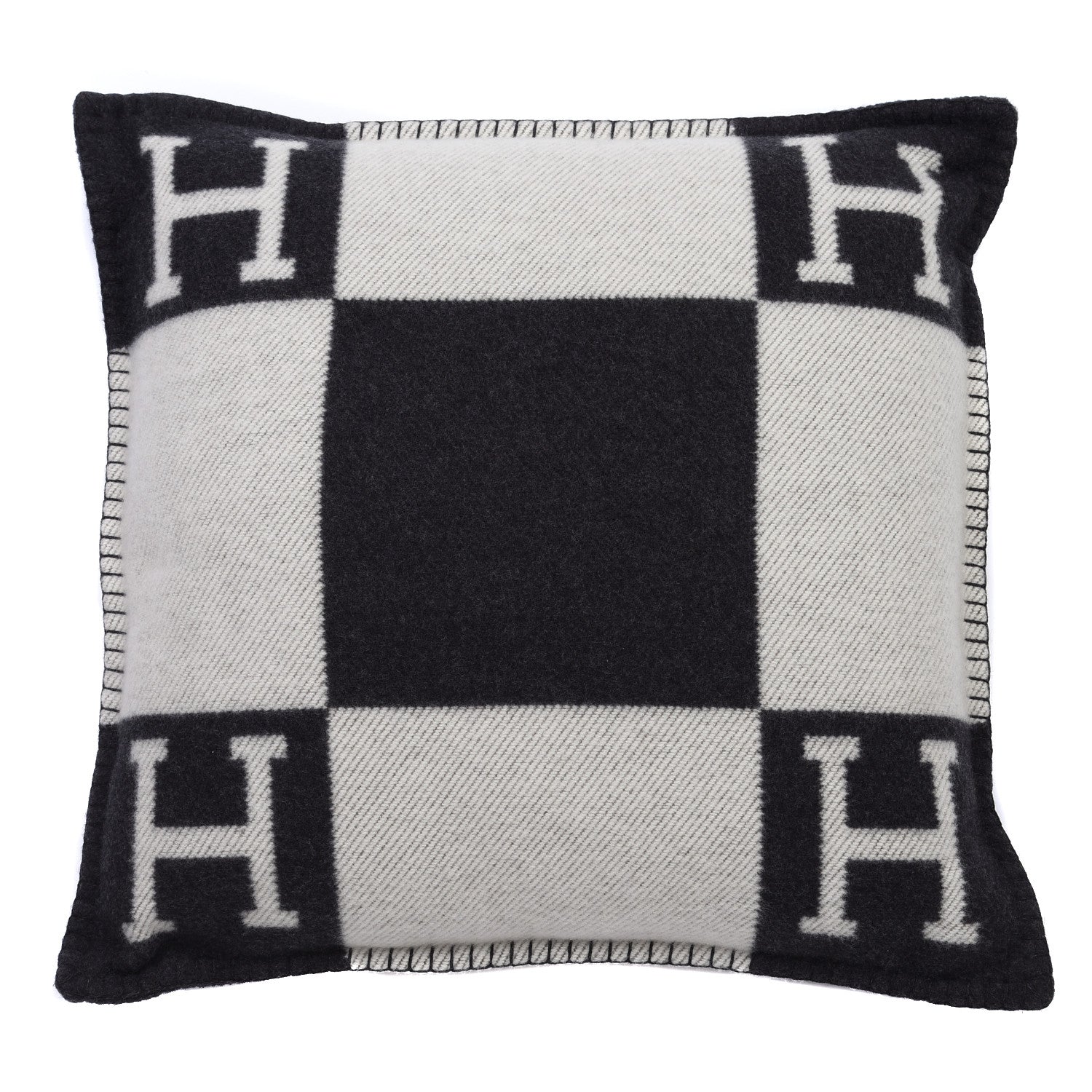 Hermes Wool Cashmere Avalon Pillow PM Ecru Gris Fonce 1 of 3