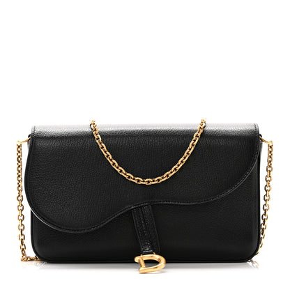 Christian Dior Goatskin Medium Saddle Pouch With Chain Black 1 of 10