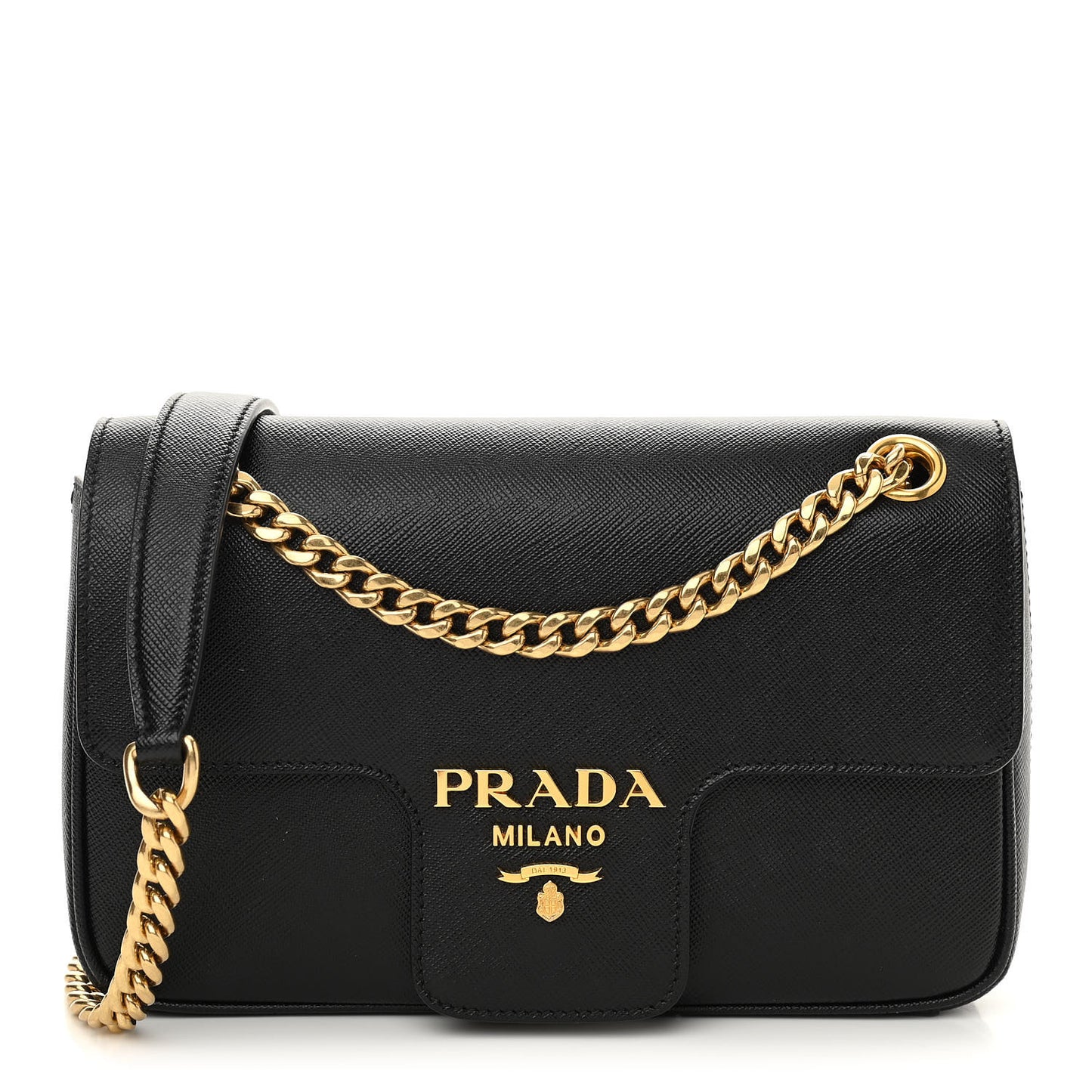 Saffiano Flap Shoulder Bag Black