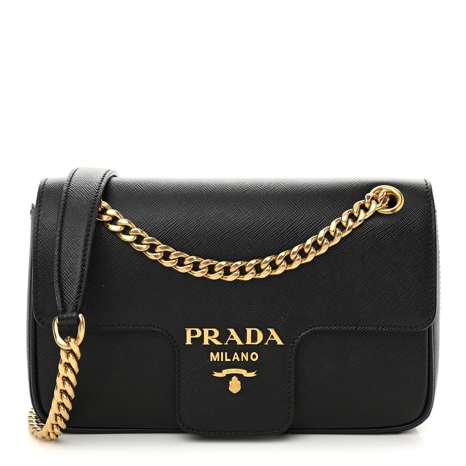 Prada Saffiano Flap Shoulder Bag Black 1 of 10