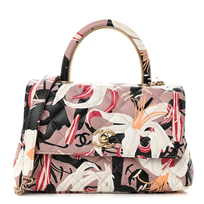 Chanel Calfskin Quilted Lily Floral Mini Coco Handle Flap Beige Black White Red 1 of 11