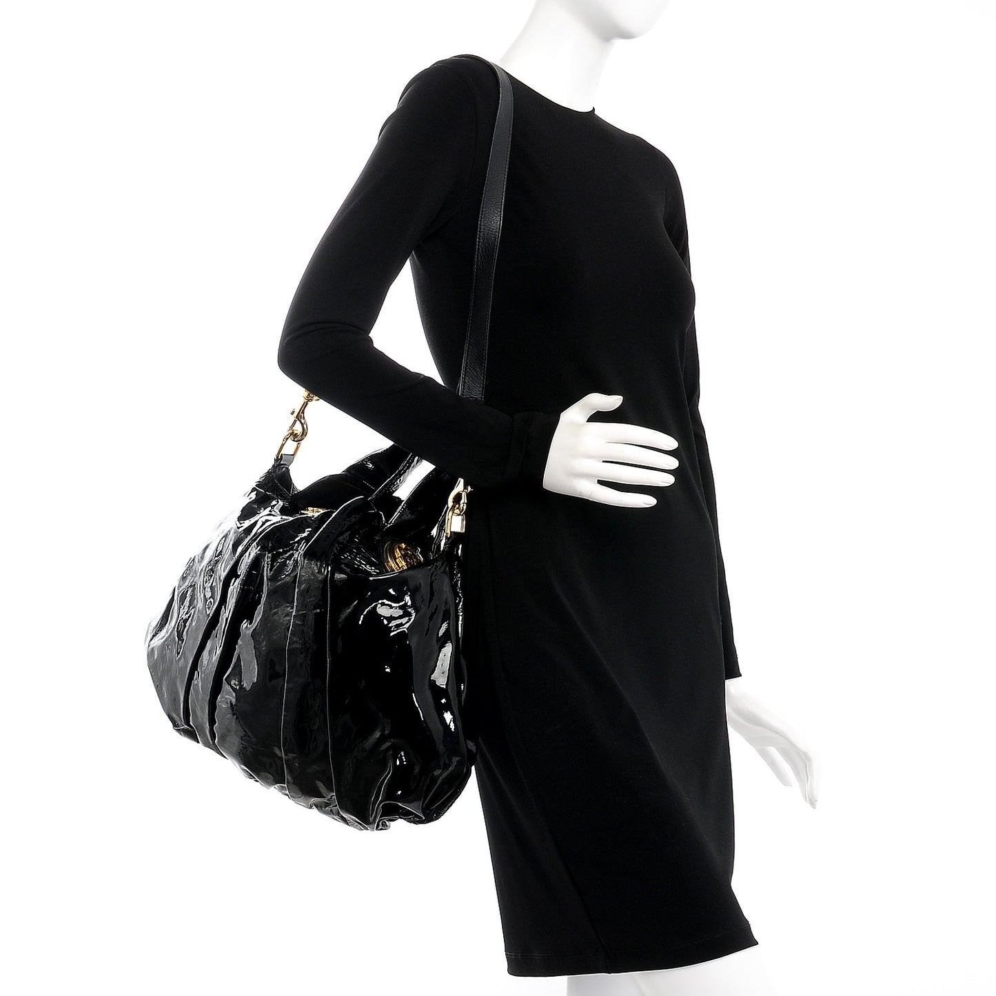 Patent Large Hysteria Top Handle Bag Black