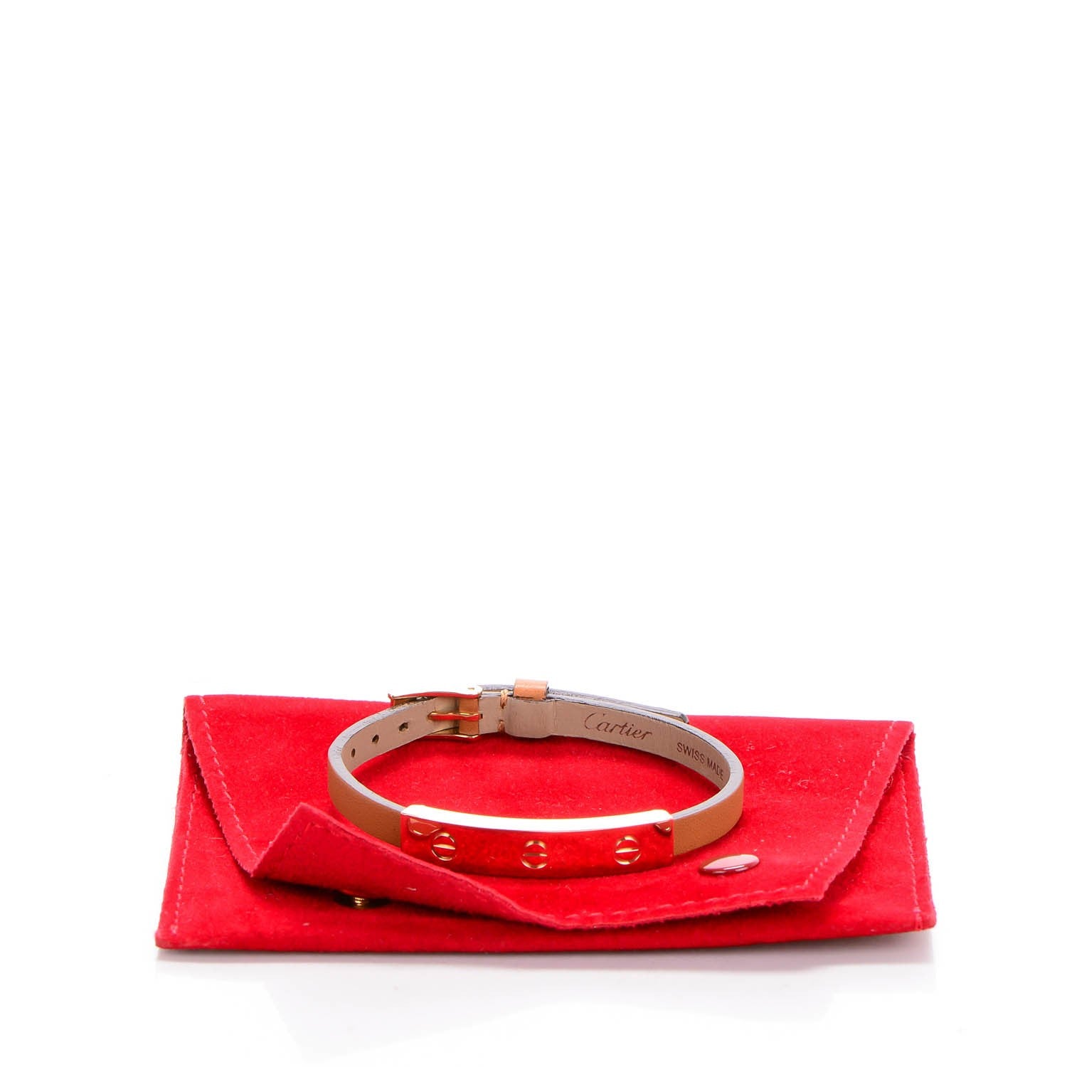 Cartier 18K Yellow Gold Lambskin 3 Motif LOVE Bracelet Brown 7 of 7