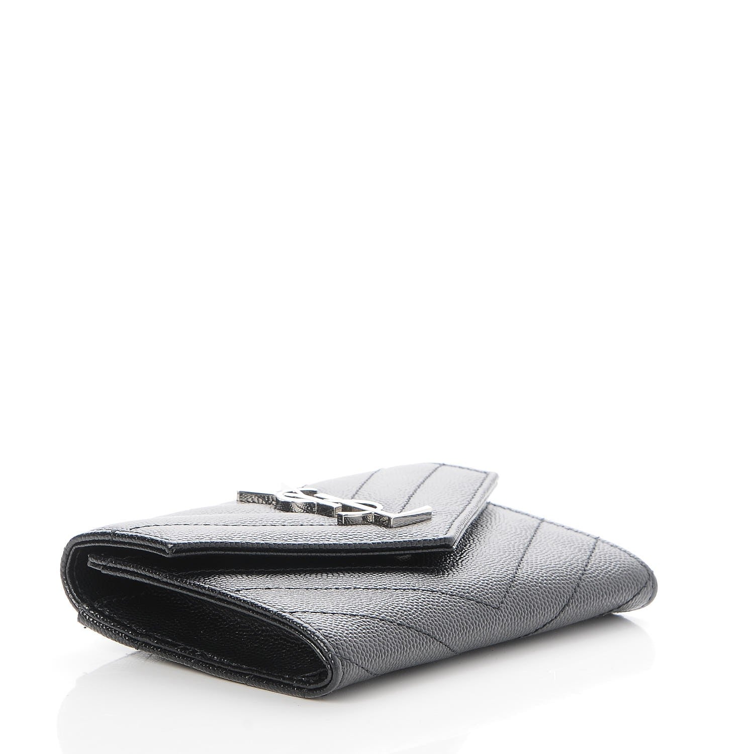 Saint Laurent Grain De Poudre Matelasse Chevron Small Monogram Envelope Wallet Black 4 of 7