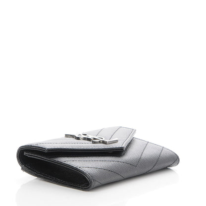 Saint Laurent Grain De Poudre Matelasse Chevron Small Monogram Envelope Wallet Black 4 of 7