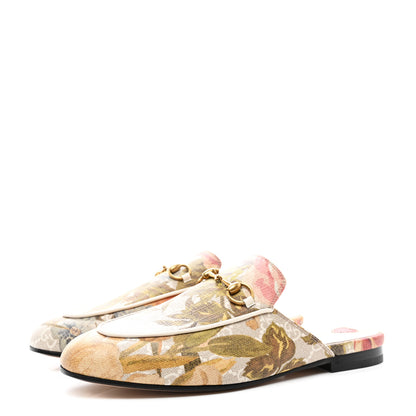 Gucci GG Supreme Monogram Malaga Kid Water Flora Womens Princetown Slippers 37.5 Beige White Multicolor Mystic White 3 of 8