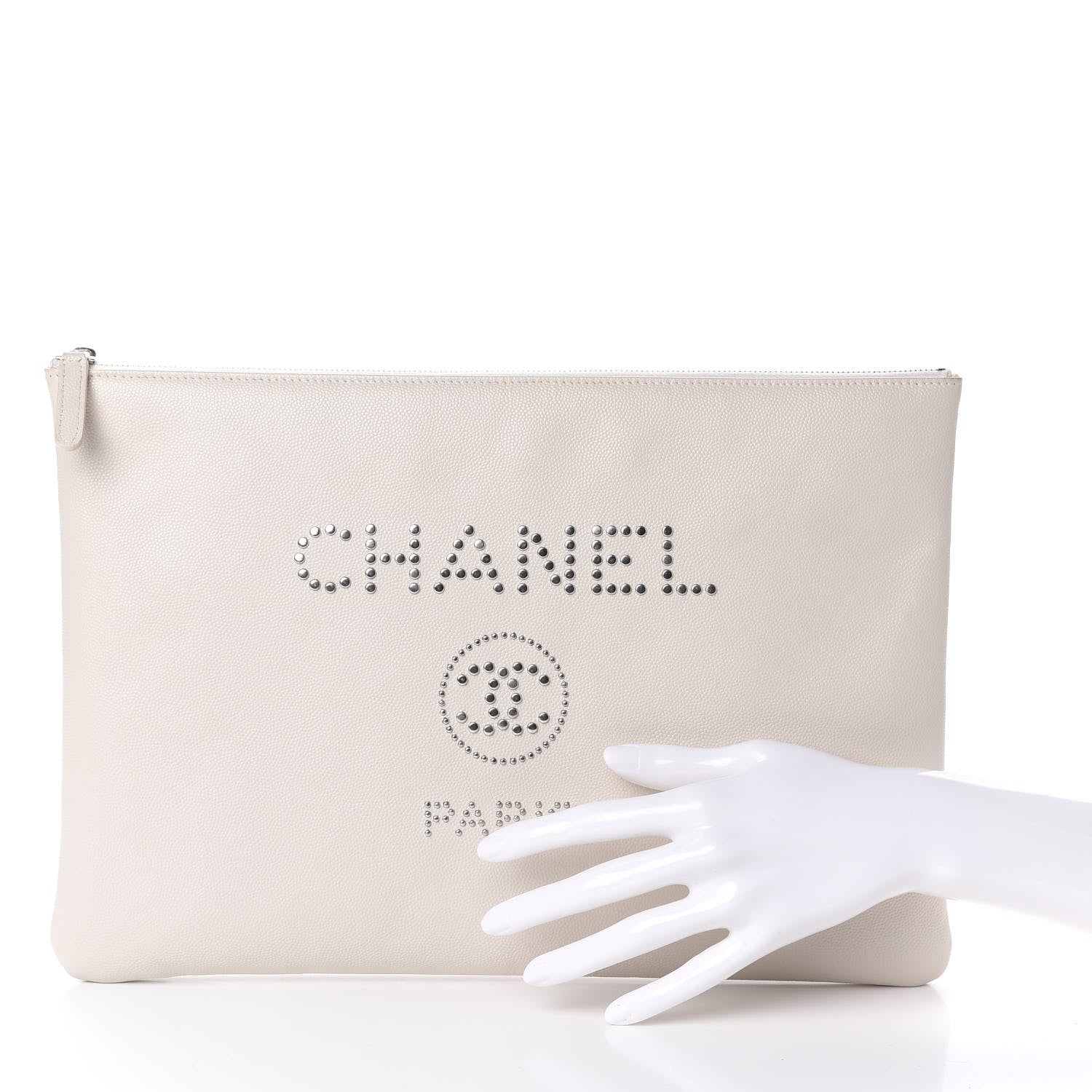 Chanel Caviar Studded Large Deauville Pouch Beige 2 of 7