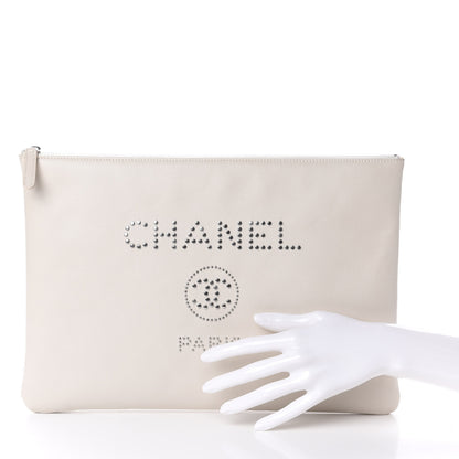 Chanel Caviar Studded Large Deauville Pouch Beige 2 of 7