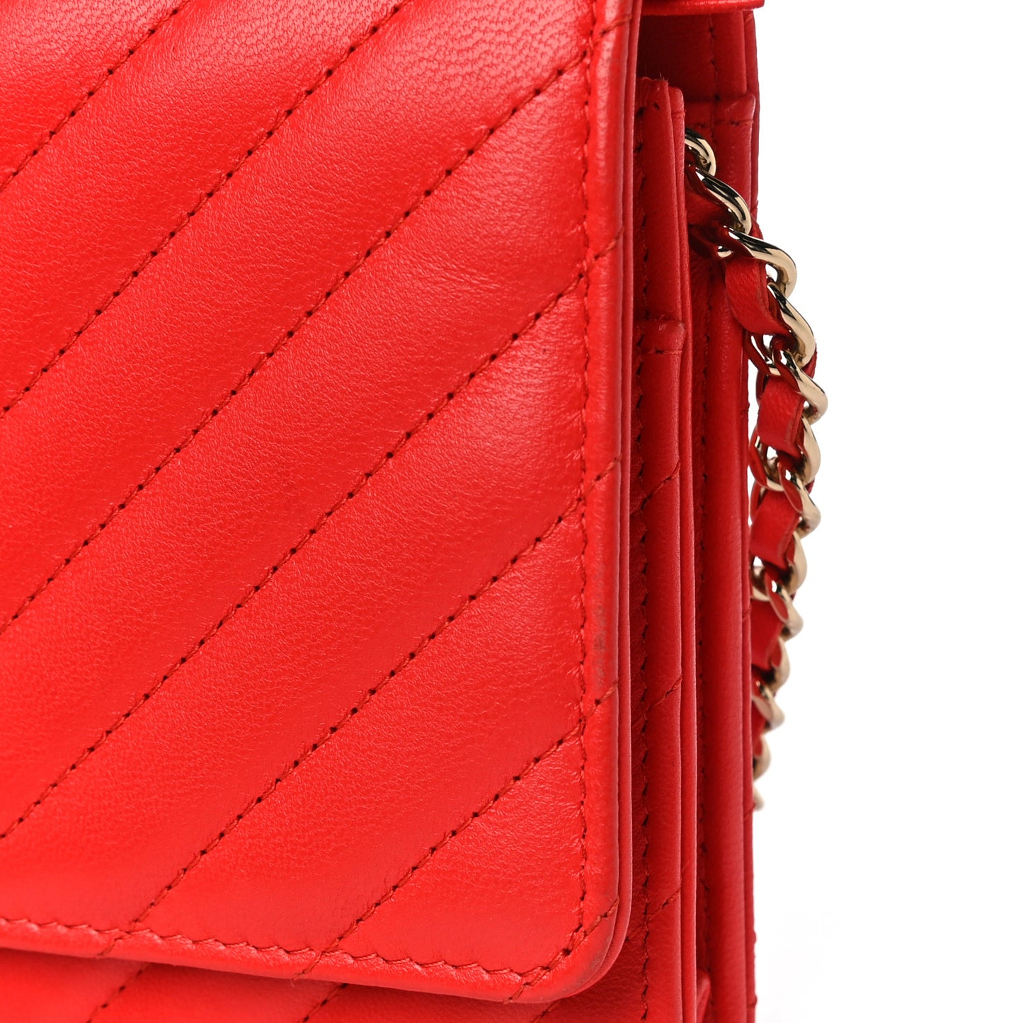 Lambskin Chevron Quilted Trendy CC Wallet On Chain WOC Red