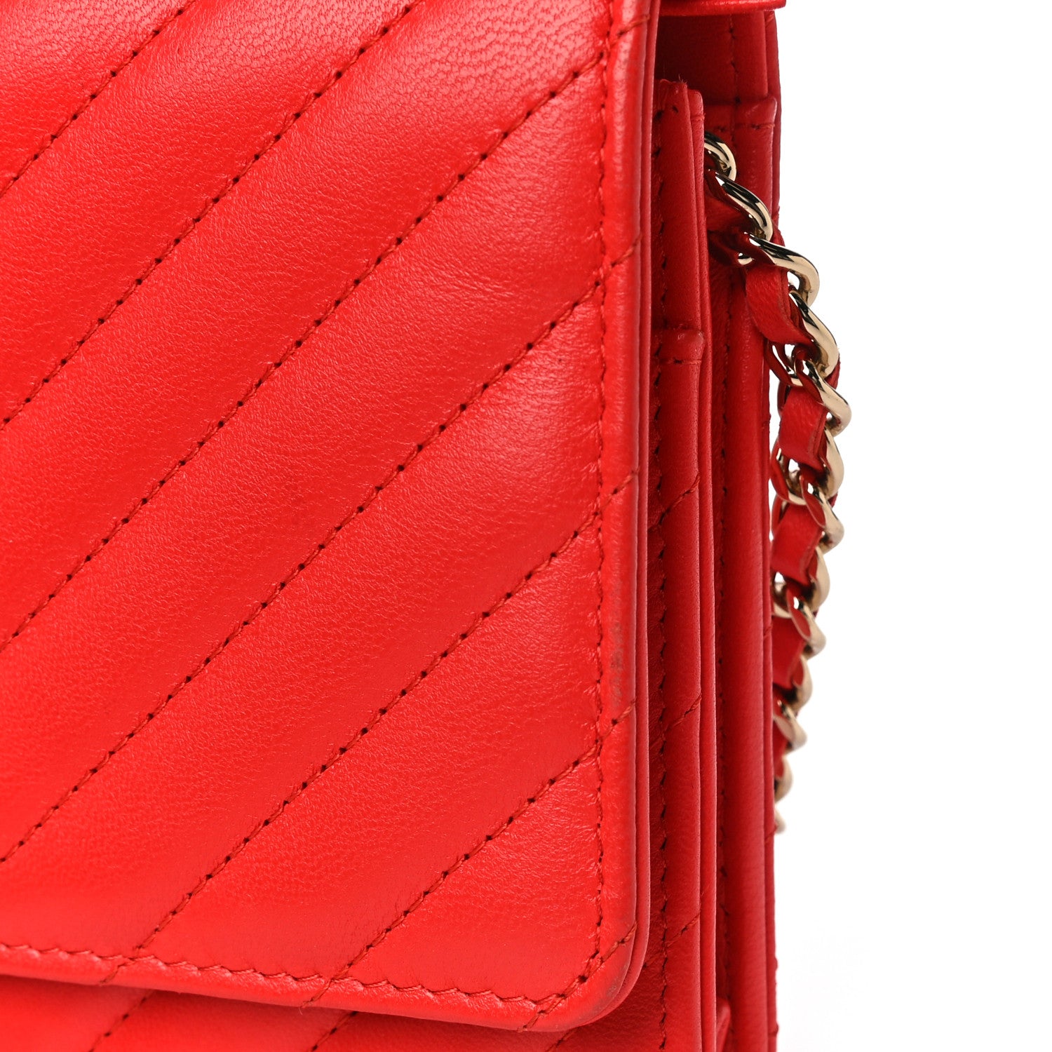 Chanel Lambskin Chevron Quilted Trendy CC Wallet On Chain WOC Red 16 of 22
