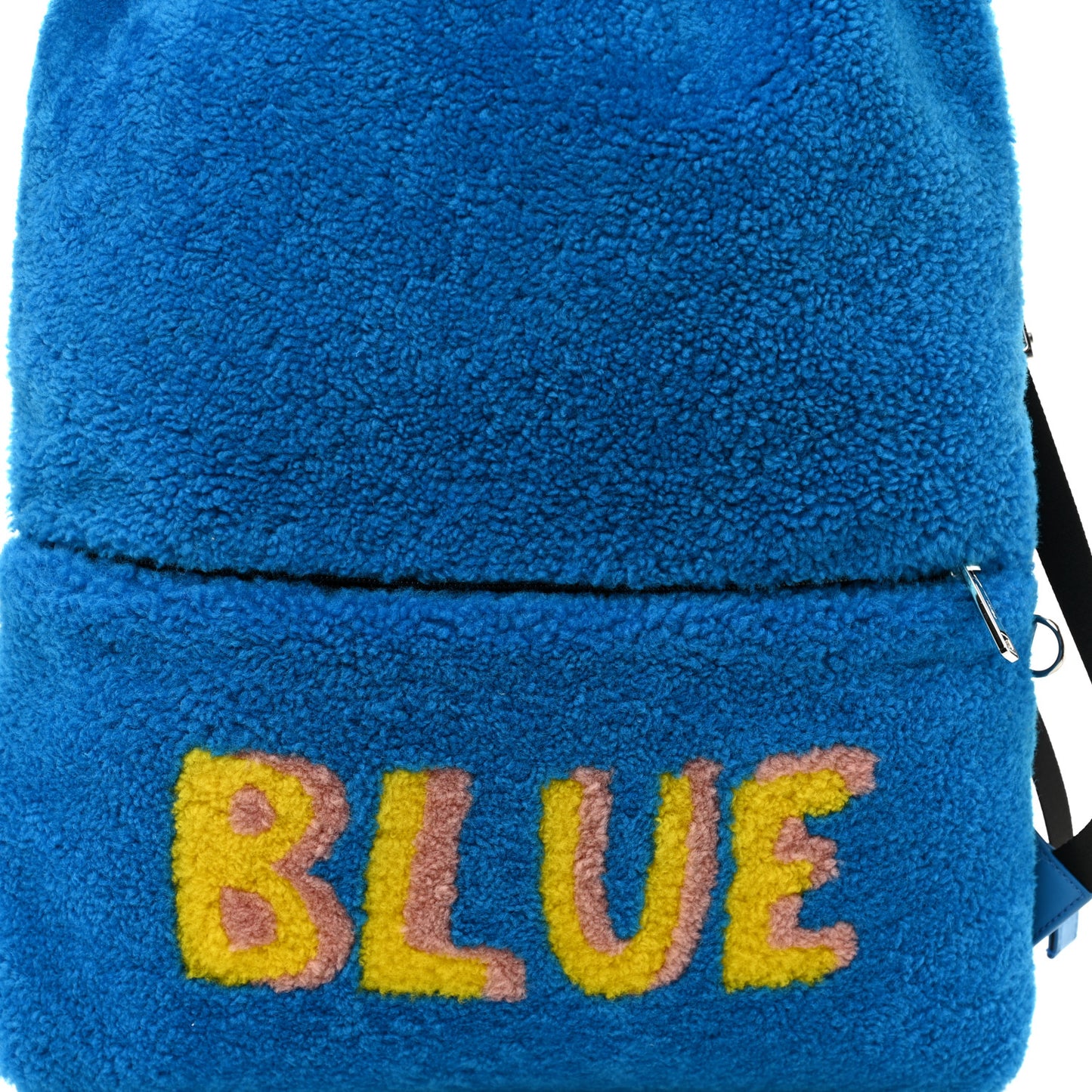 Shearling Calfskin Vocabulary Drawstring Backpack Blue