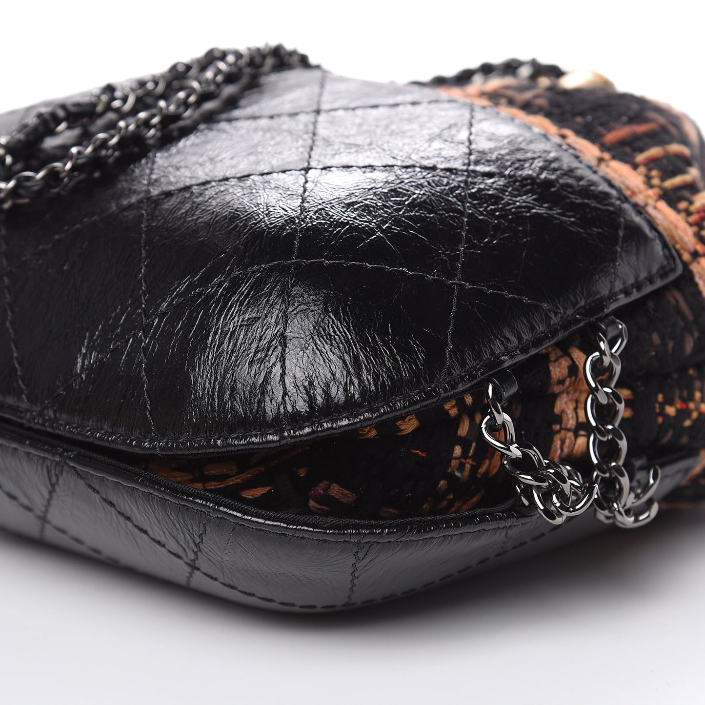 Tweed Calfskin Quilted Small Gabrielle Bucket Black Brown Orange