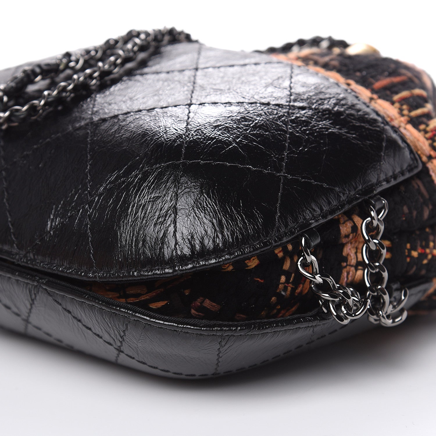 Chanel Tweed Calfskin Quilted Small Gabrielle Bucket Black Brown Orange 9 of 9